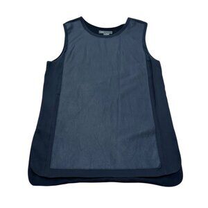 Vince Black Silk Leather Panel Sleeveless Top 2010s